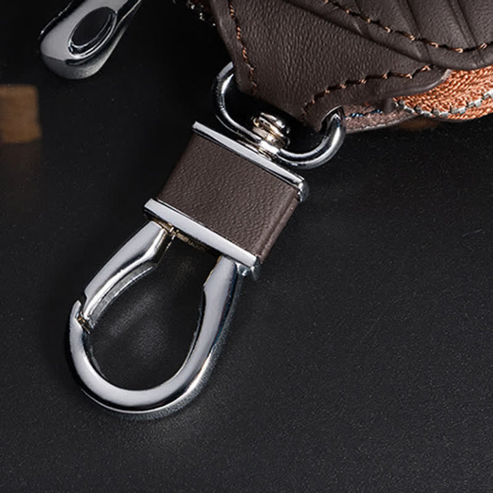 Multi-Functional Zipper V Pattern Leather Car Key Case - image 5