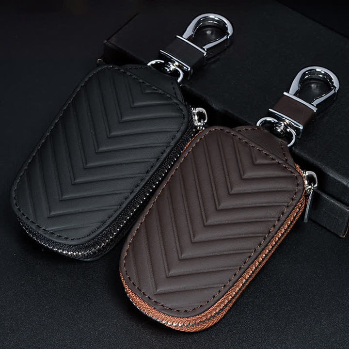 Multi-Functional Zipper V Pattern Leather Car Key Case - image 0
