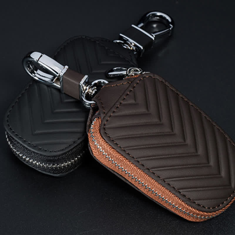 Multi-Functional Zipper V Pattern Leather Car Key Case - image 2