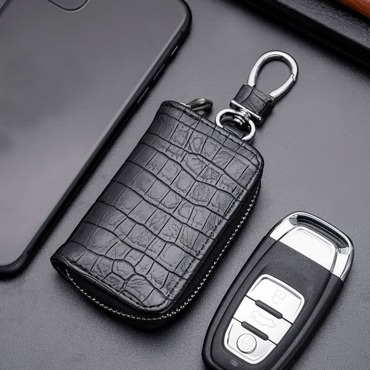 Alligator Pattern Zipper Bag Leather Car Key Case - Black - image 4