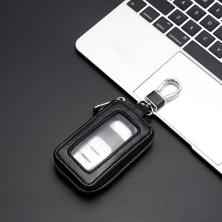 Convenient Transparent Window Zipper Leather Key Case - Black - image 2