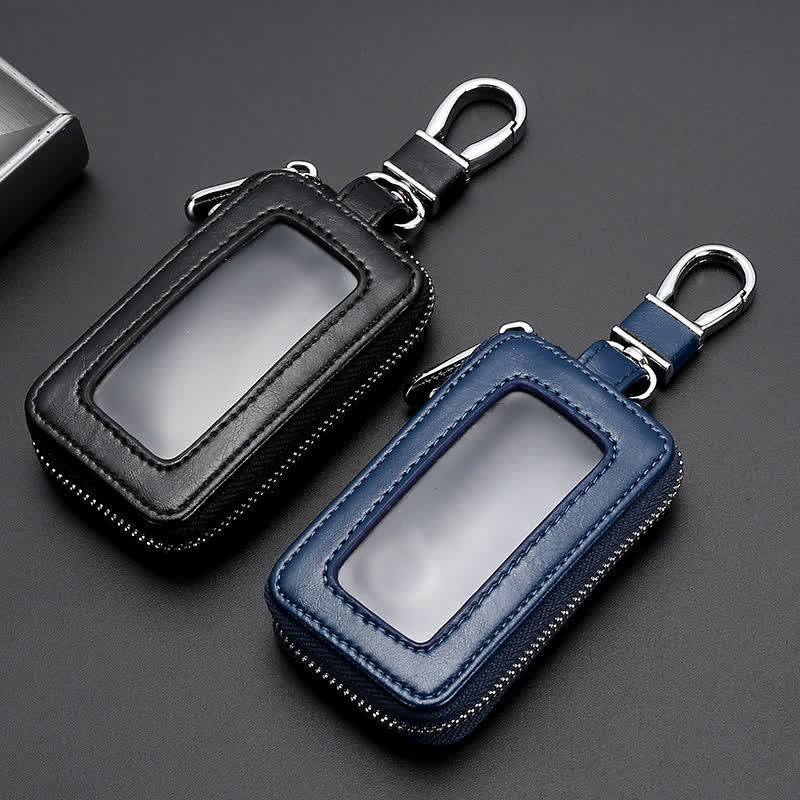 Convenient Transparent Window Zipper Leather Key Case - image 0