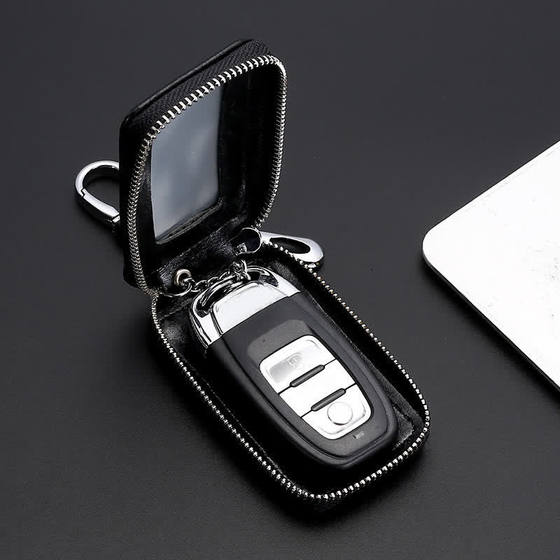 Convenient Transparent Window Zipper Leather Key Case - image 1