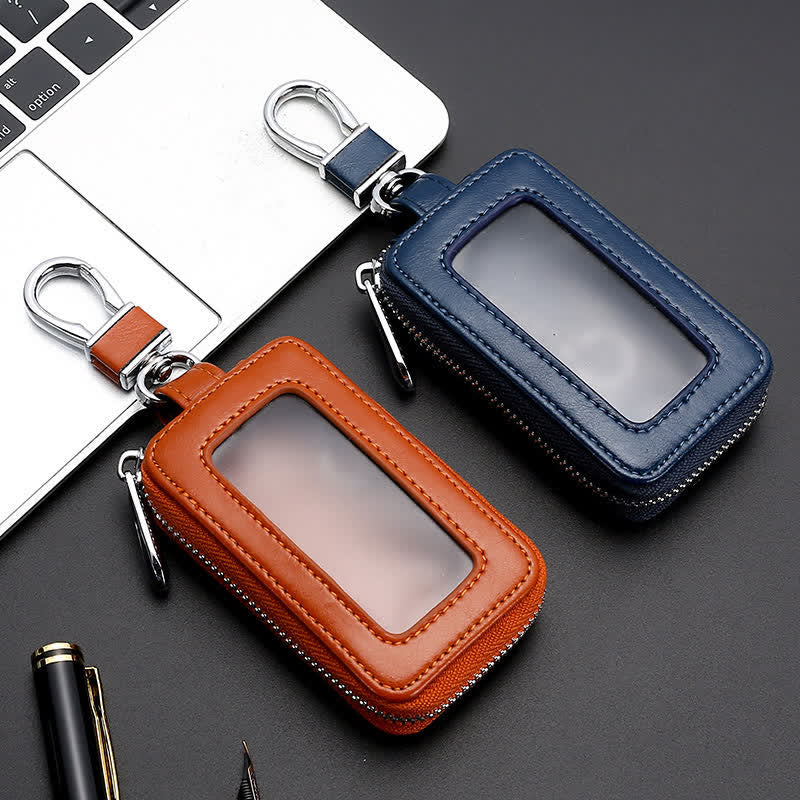 Convenient Transparent Window Zipper Leather Key Case - image 8
