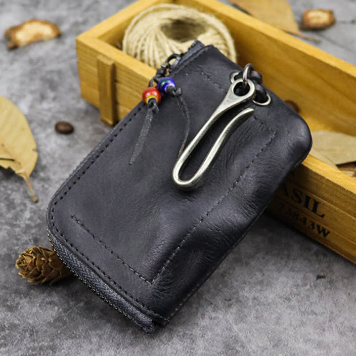 Vintage Medieval Zipper Wallet Leather Key Case - image 13