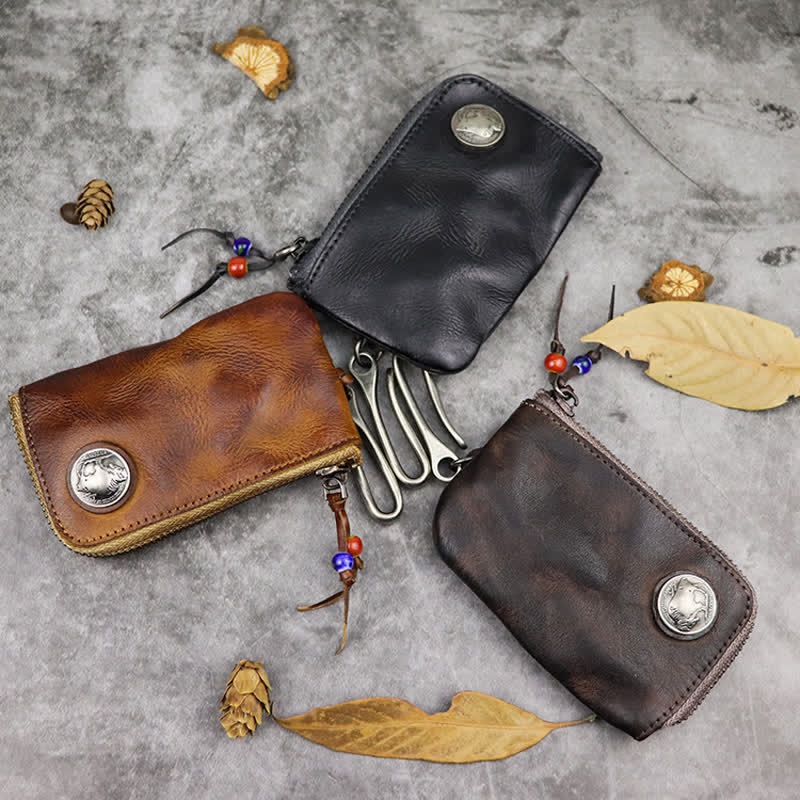 Vintage Medieval Zipper Wallet Leather Key Case - image 2