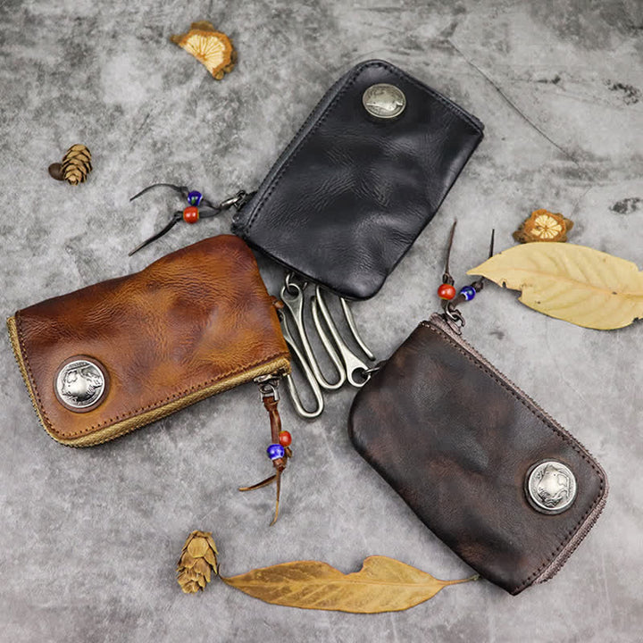 Vintage Medieval Zipper Wallet Leather Key Case - image 2