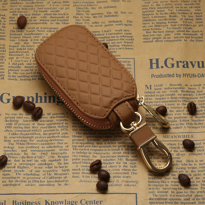 Universal Zipper Hook Hanging Leather Key Case - Brown - image 10
