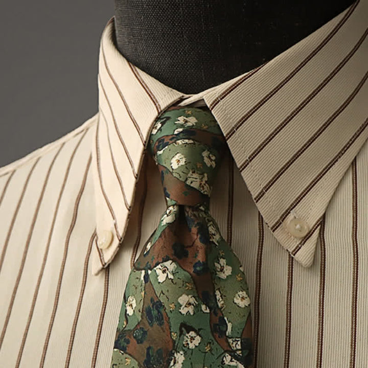 Men's Forest Green Little White Flowers Necktie