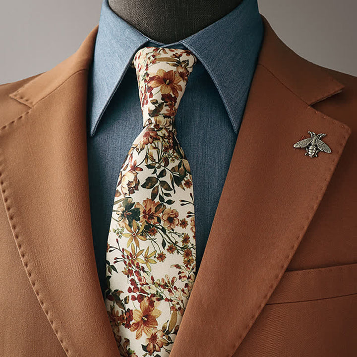 Men's Casual Orange & Ivory Flowers Necktie - Orange & Ivory - image 0