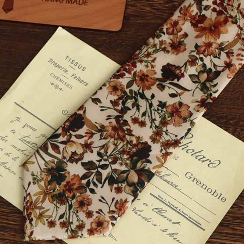 Men's Casual Orange & Ivory Flowers Necktie - image 3