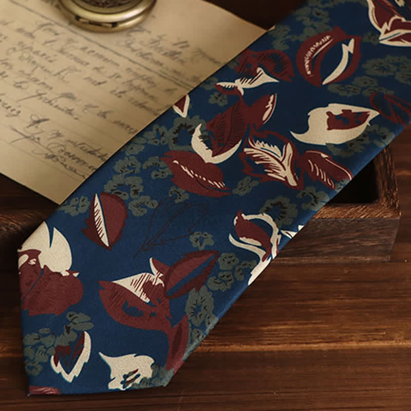 Men's Calming Navy Blue & Red Floral Necktie