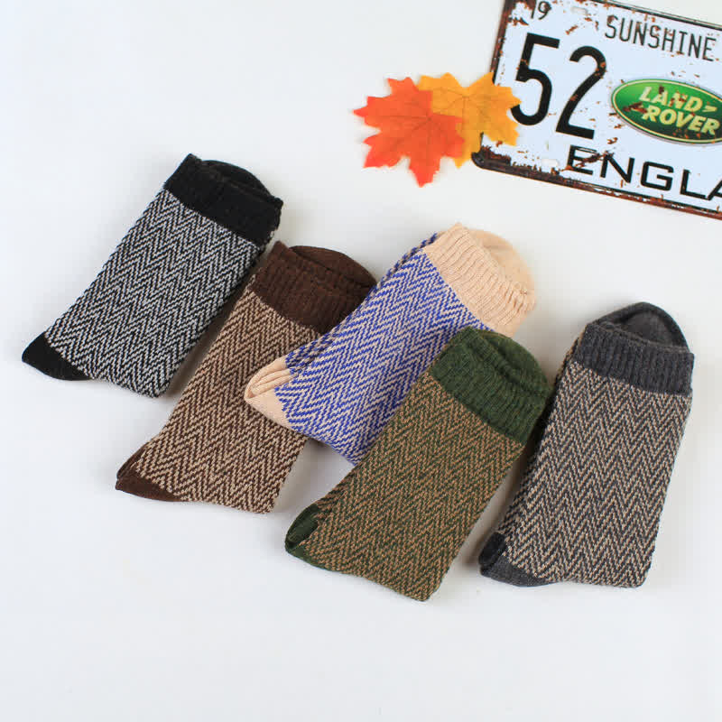 5Pcs Men's Wavy Striped Retro Crew Socks