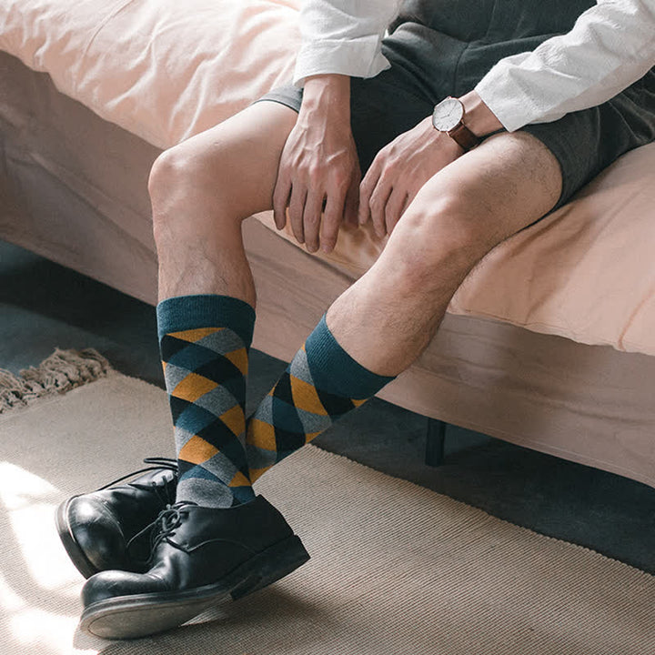 Men's Colorful Funky Argyle Crew Socks