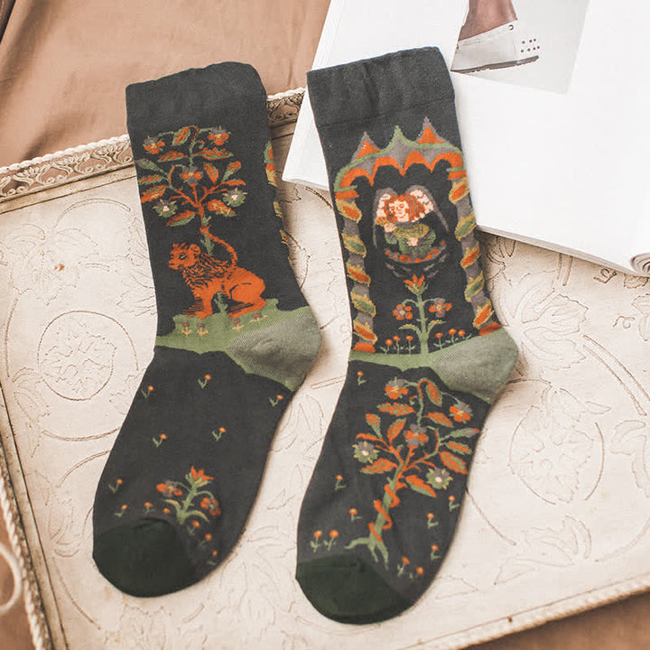 Men's Artistic Forest Oil Painting Crew Socks