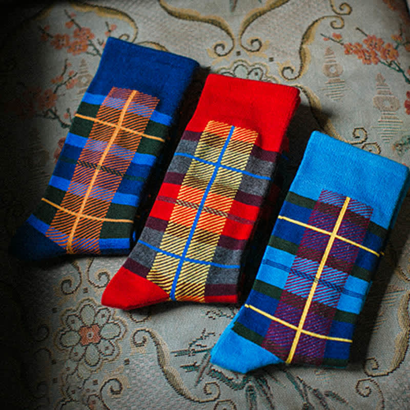 Men's Leisure Lattice Plaid Crew Socks