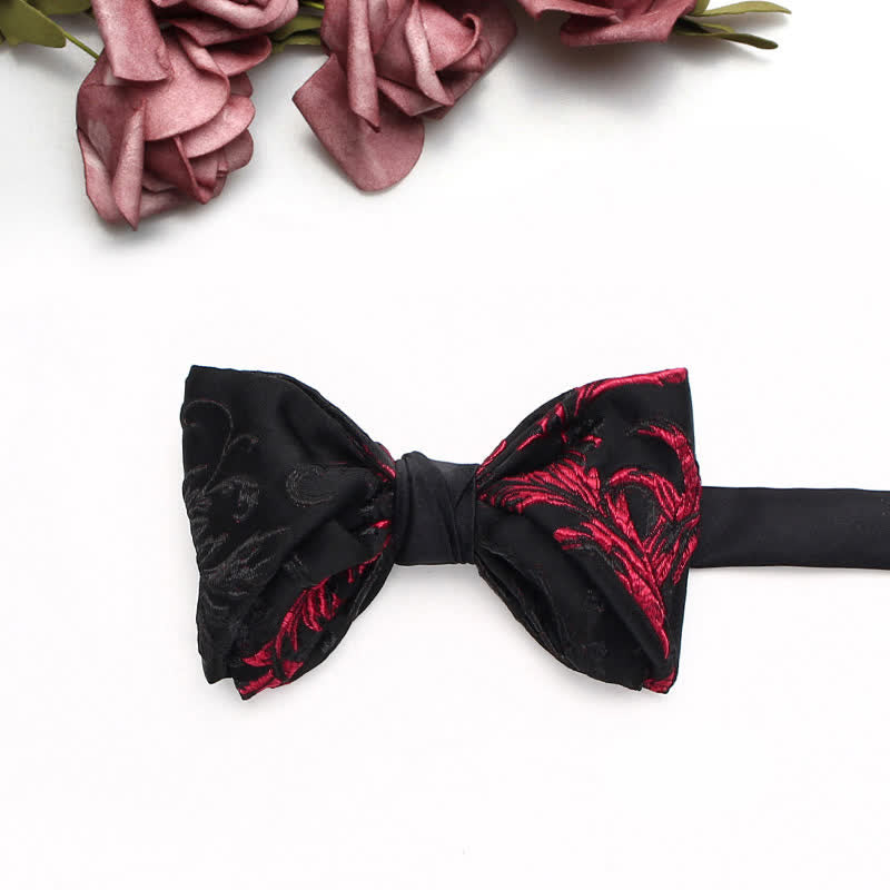 Men's Black & Red Vine Floral Pattern Bow Tie