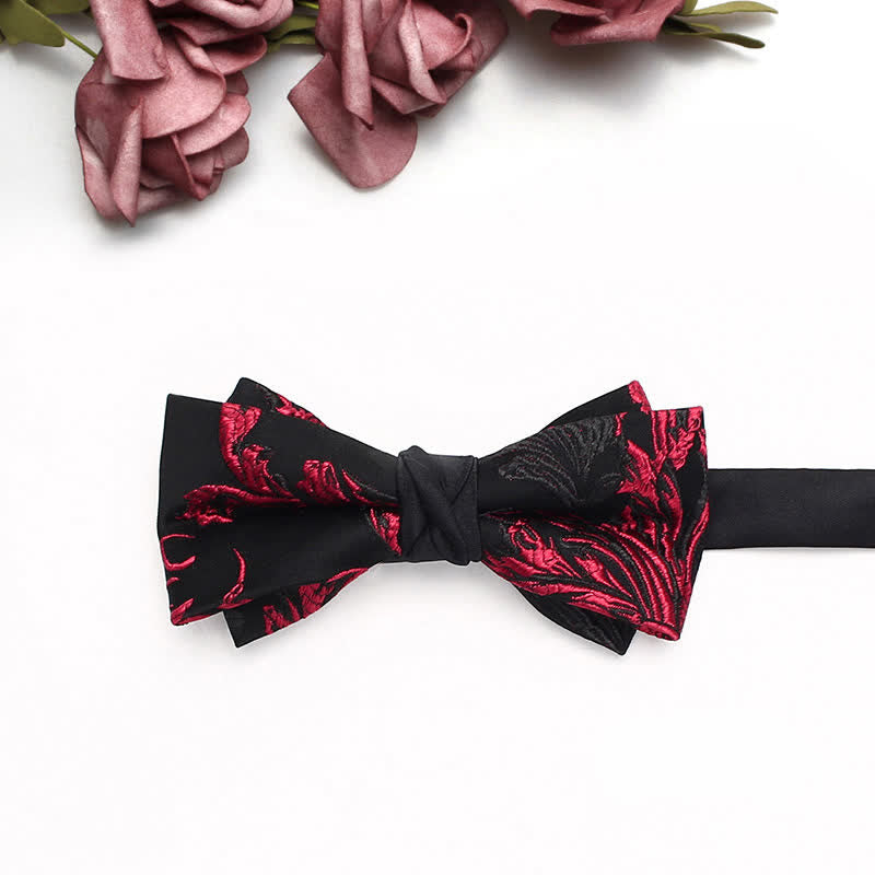 Men's Black & Red Vine Floral Pattern Bow Tie