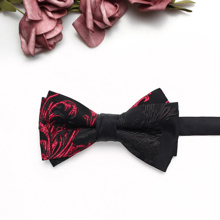 Men's Black & Red Vine Floral Pattern Bow Tie