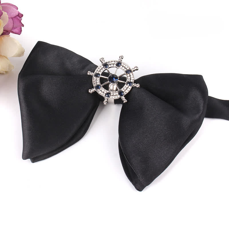 Men's Black Butterfly Rhinestone Oversized Pointed Bow Tie