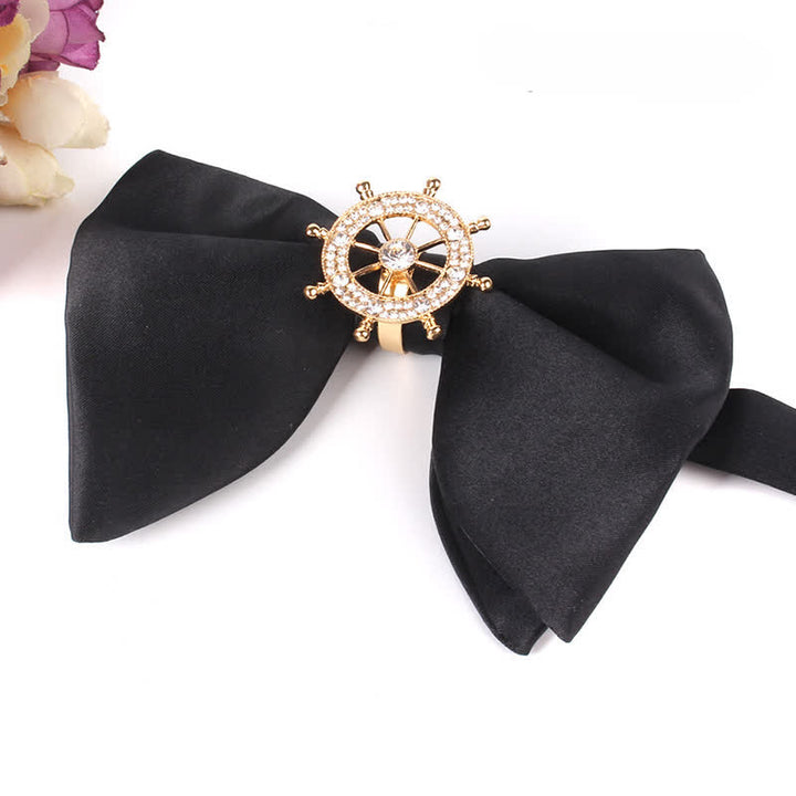 Men's Black Butterfly Rhinestone Oversized Pointed Bow Tie