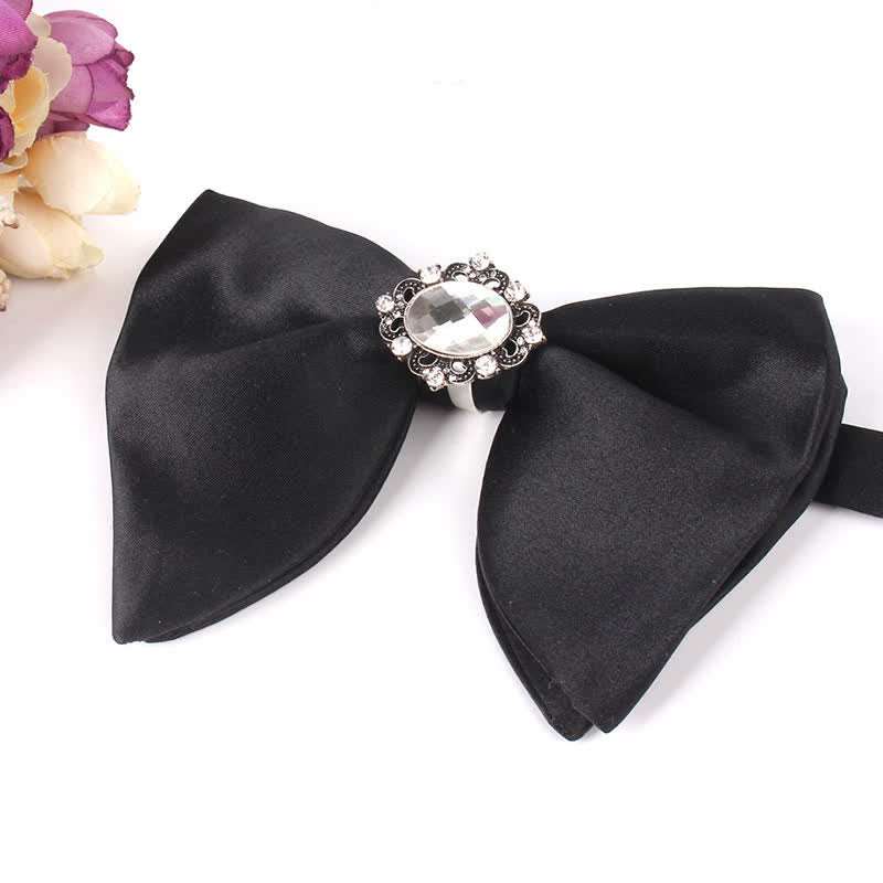 Men's Black Butterfly Rhinestone Oversized Pointed Bow Tie