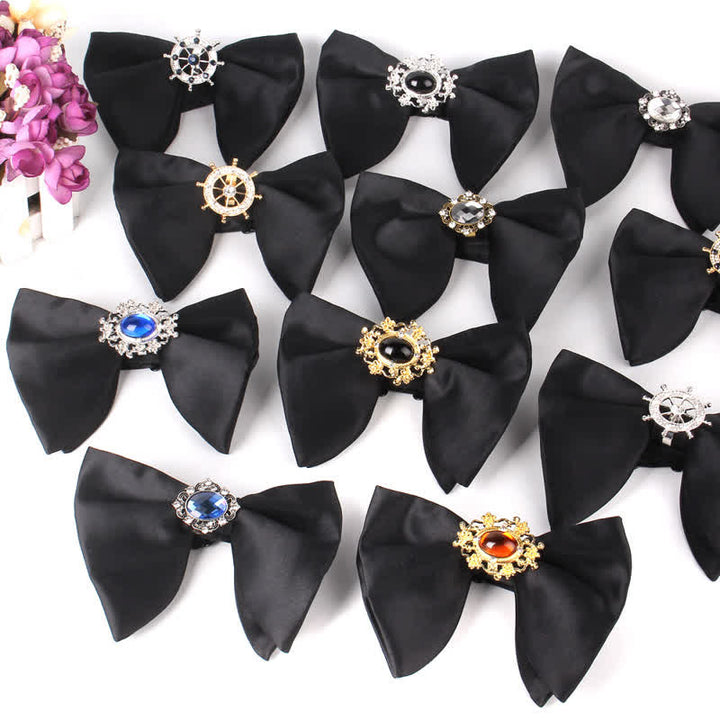 Men's Black Butterfly Rhinestone Oversized Pointed Bow Tie