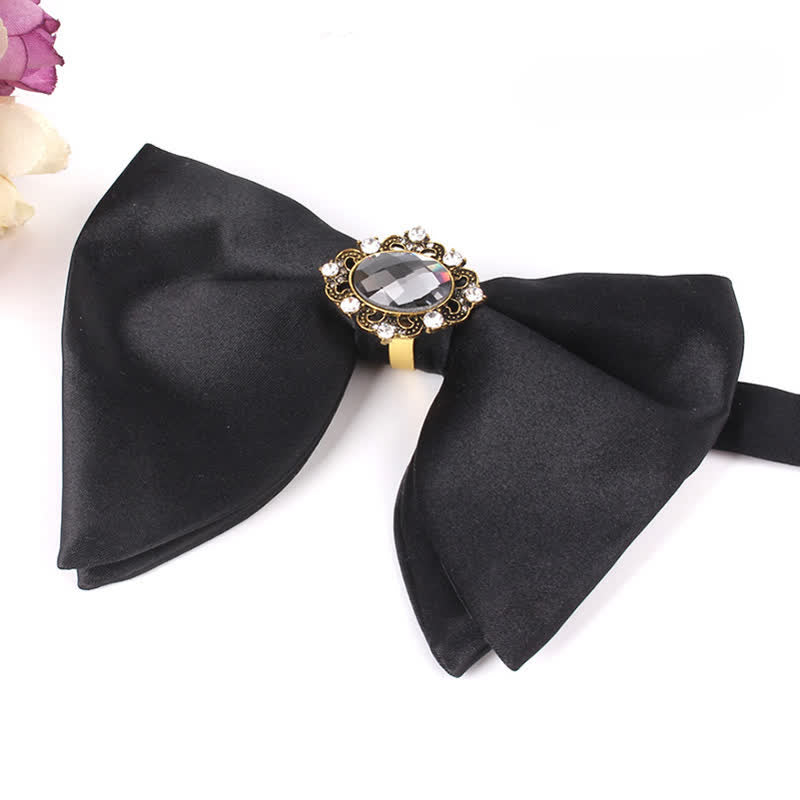 Men's Black Butterfly Rhinestone Oversized Pointed Bow Tie