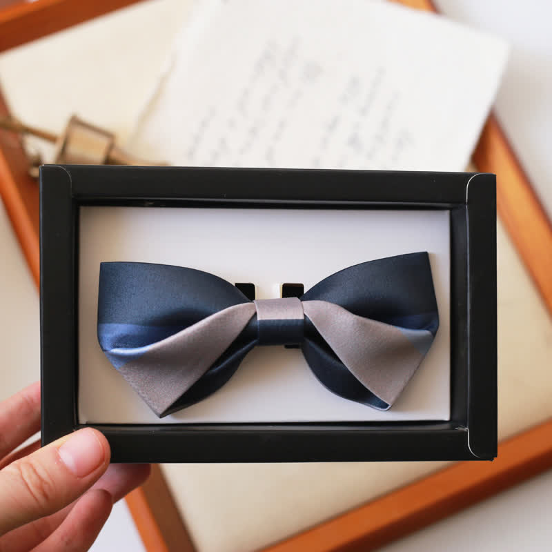 Men's Contrast Color Navy & Silver Gray Bow Tie