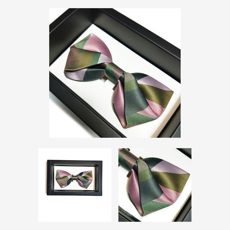 Men's Forest Green & Pink Double Layered Bow Tie