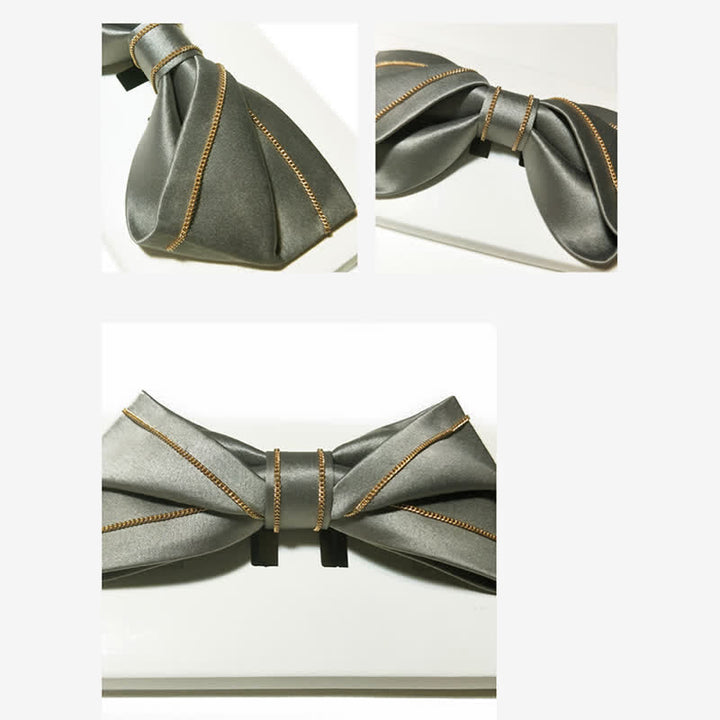 Men's Noble Gray Tone Gold Chain Bow Tie