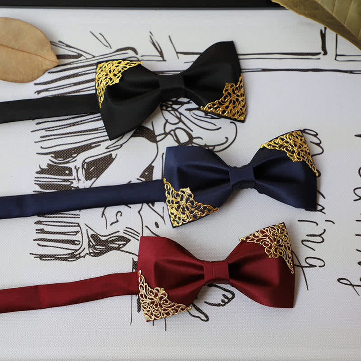 Men's Hollow Gold Metal Decor Bow Tie