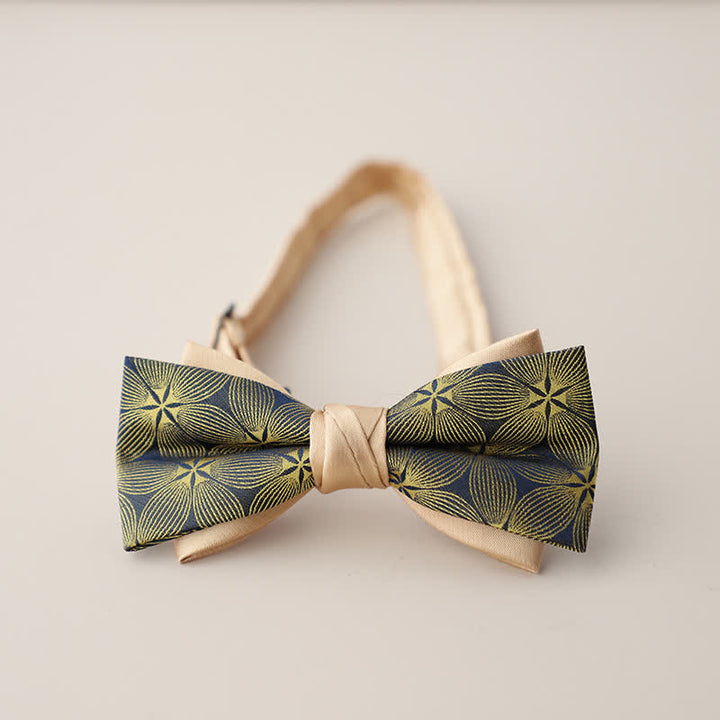 Men's Double Layers Striped Floral Colored Bow Tie