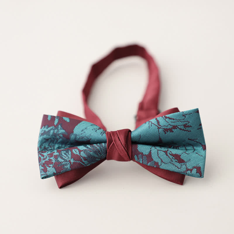 Men's Double Layers Striped Floral Colored Bow Tie