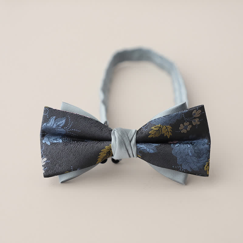 Men's Double Layers Striped Floral Colored Bow Tie