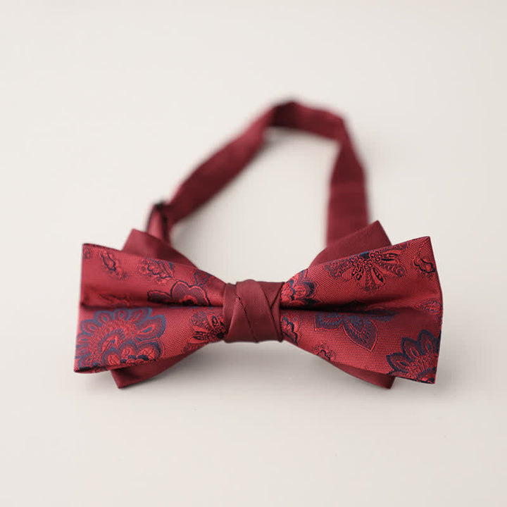 Men's Double Layers Striped Floral Colored Bow Tie