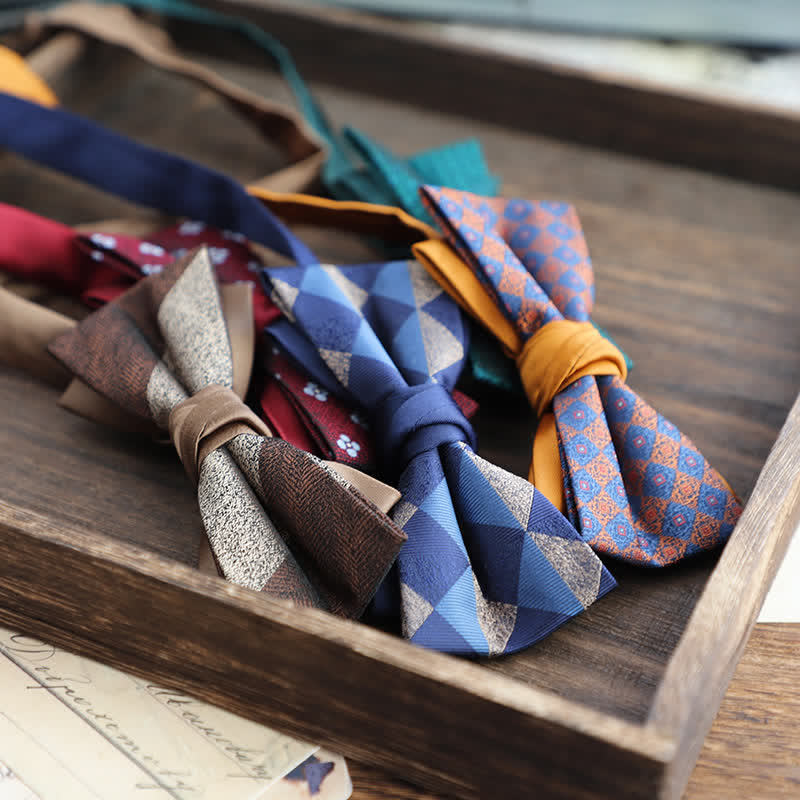 Men's Double Layers Striped Floral Colored Bow Tie