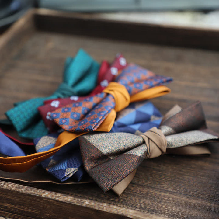 Men's Double Layers Striped Floral Colored Bow Tie