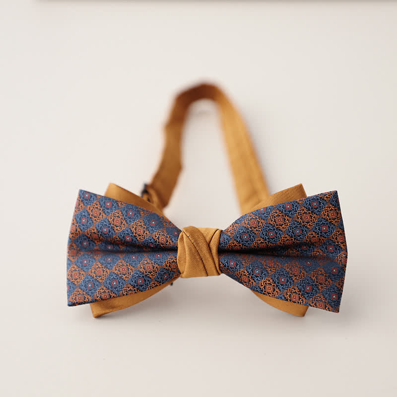 Men's Double Layers Striped Floral Colored Bow Tie