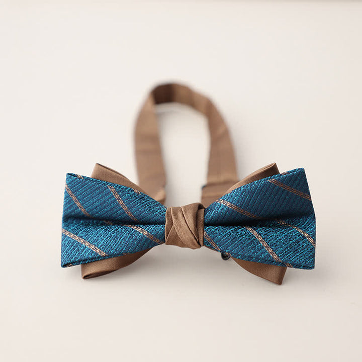 Men's Double Layers Striped Floral Colored Bow Tie