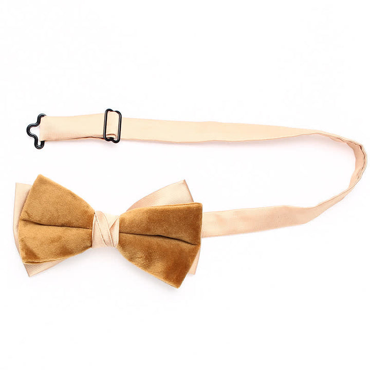 Men's Velvet Double Layered Patchwork Color Bow Tie