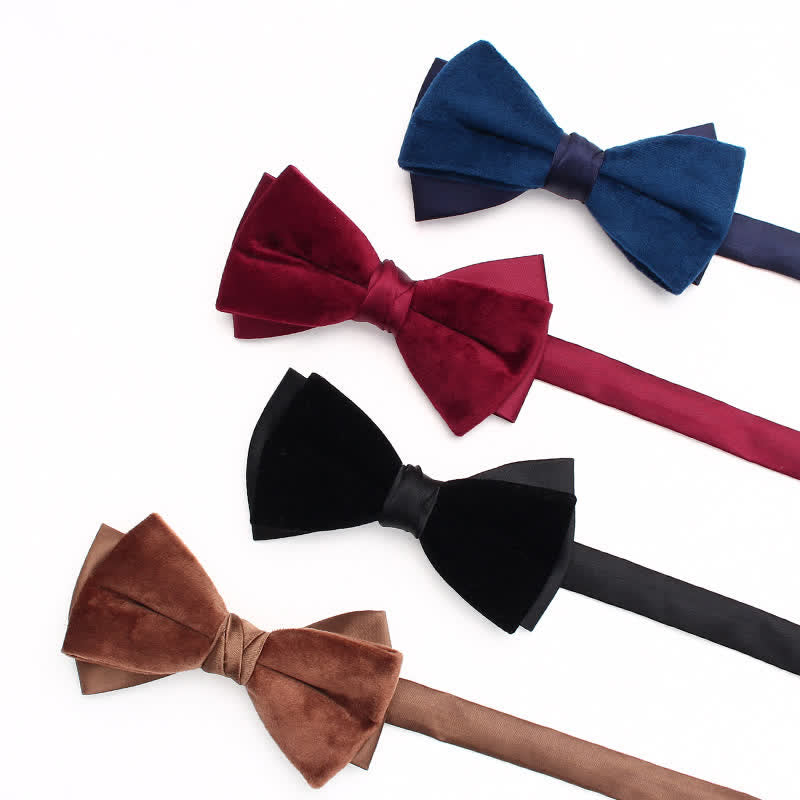 Men's Velvet Double Layered Patchwork Color Bow Tie