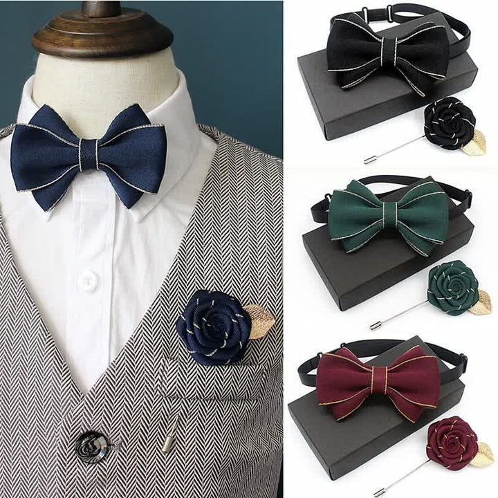 2Pcs Kid's Little Gentleman Multilayer Corsage Bow Tie Set