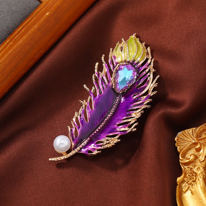 Women's Enamel Phoenix Feather Crystal Brooch