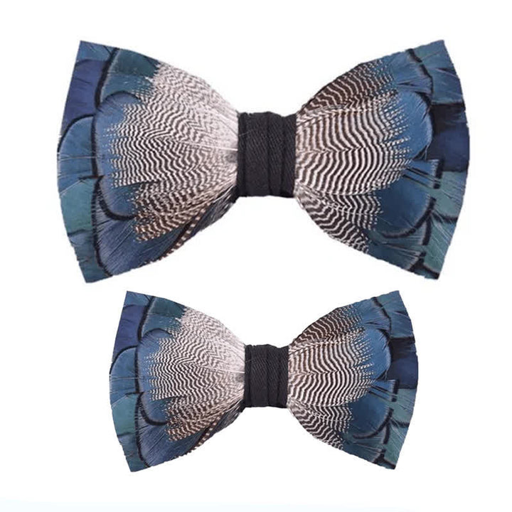 Kid's Blue & White Mallard Duck Feather Bow Tie with Lapel Pin