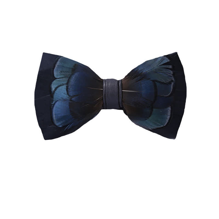 Kid's MidnightBlue Mysterious Feather Bow Tie with Lapel Pin