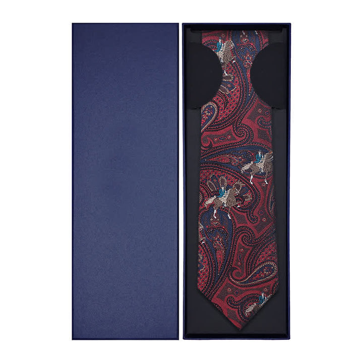 Men's Riding Horse Embroidery Red Paisley Necktie