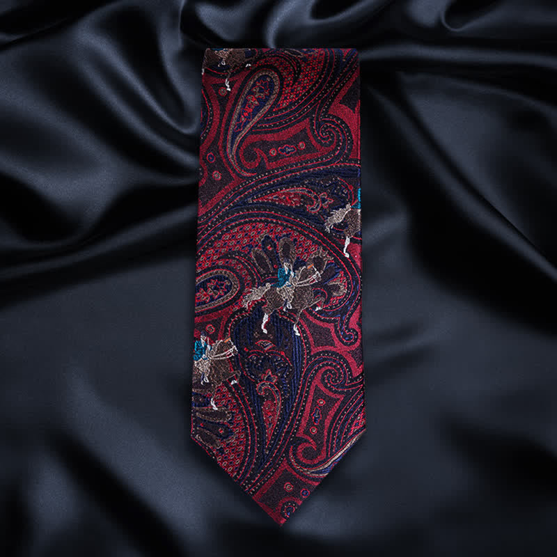 Men's Riding Horse Embroidery Red Paisley Necktie