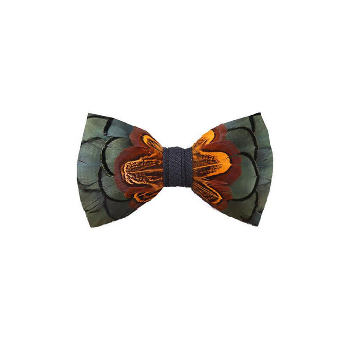 Kid's DarkSeaGreen & Rust Feather Bow Tie with Lapel Pin