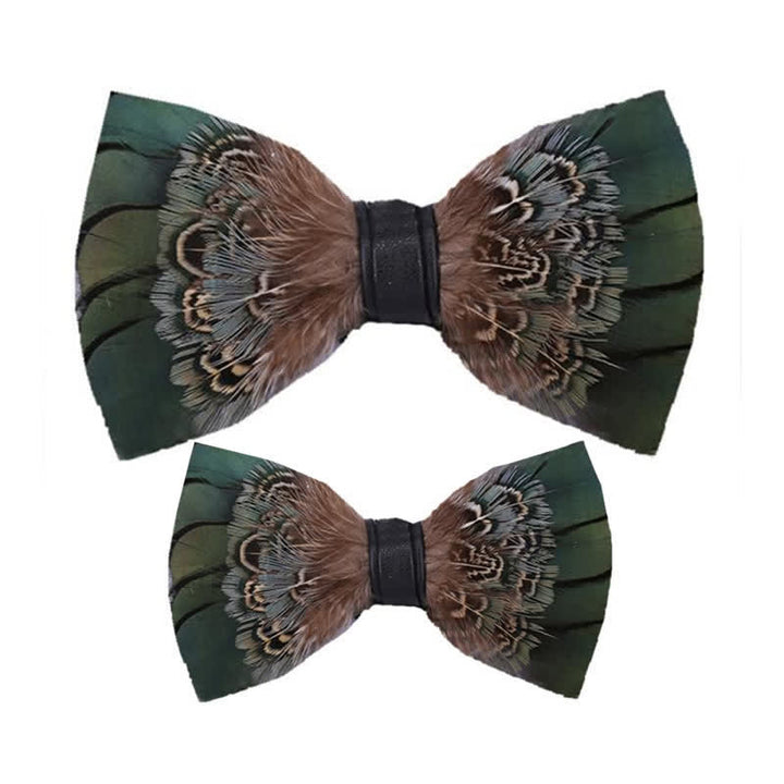 Kid's Forest Green Pheasant Feather Bow Tie with Lapel Pin